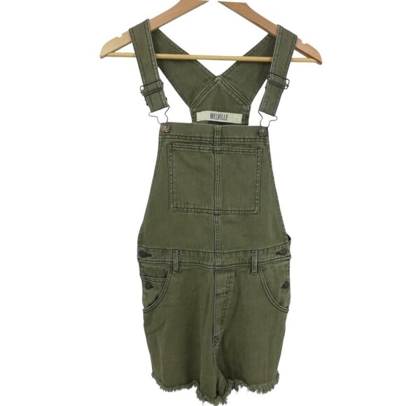 Brandy Melville Army Military Green Overalls Shortalls Shorts Size M Frayed Raw - Picture 1 of 14